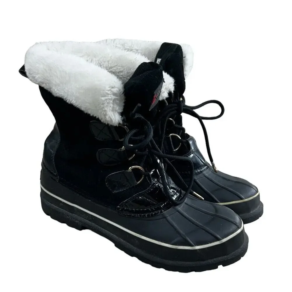 Alpine Design Black Leather Duck Boots Women’s Sz 9 Winter 7068-BLK Aspen Fur